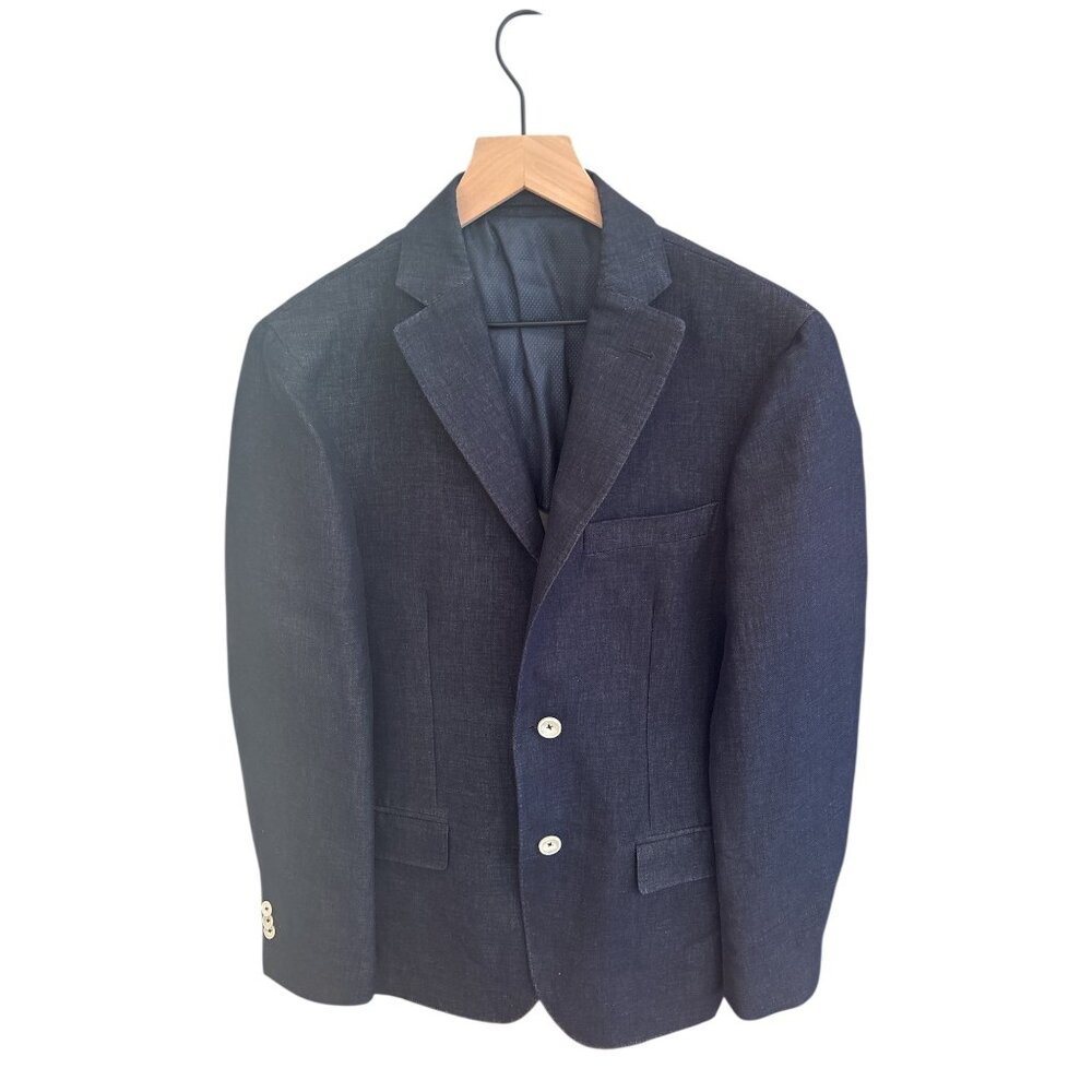 Jim Thompson Tailored Mens Navy Blazer Jacket Size 40Regular Button Closure Full